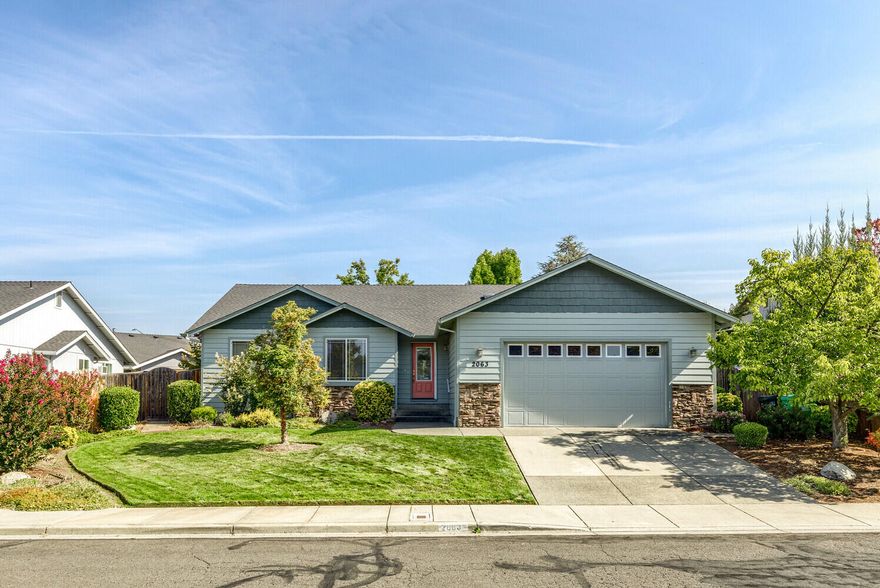 Great curb appeal from this beautifully landscaped, well-maintained home in a quiet neighborhood. First time on the market and move-in ready, this home is sure to please the most discerning buyer. Hardwood floors welcome you into the entry and continue through the kitchen into the dining area. The large living room has a gas fireplace, lighted plant shelf, and vaulted ceiling which continues into the kitchen. The large master suite has a walk-in closet, step in shower, and access to the covered patio. 2 guest bedrooms overlook the front yard and share a guest bath with tub/shower. The kitchen has a vaulted ceiling, pantry and access to the laundry room and garage. Great back yard with expansive covered patio and plenty of room for entertaining. Equipped with central vacuum, and includes refrigerator, washer, and dryer, you won't want to miss this home!