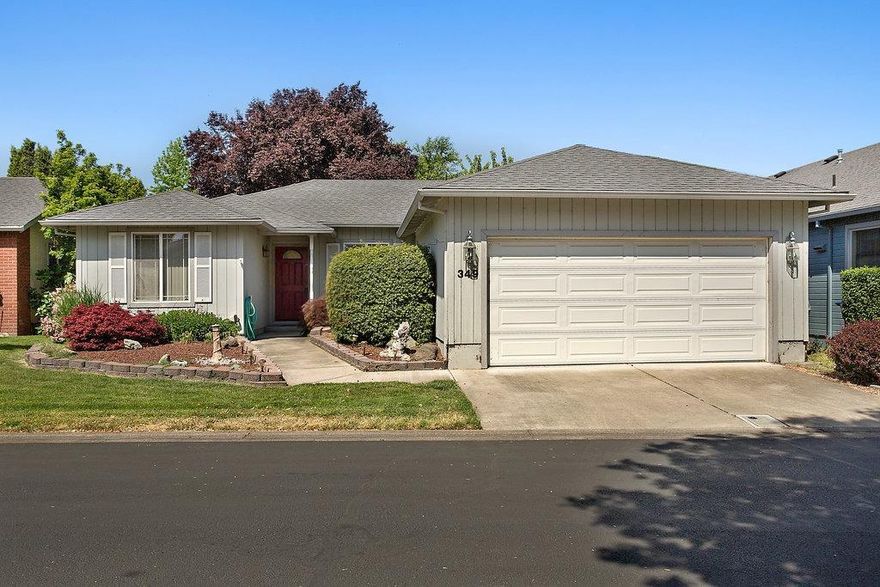 Single level home in Oak Valley 55+ community. Pool and clubhouse access. 3 bedroom, 2 full bath and 1379 square feet. Living room has vaulted ceiling, gas fireplace and ceiling fan. Fenced backyard, storage shed and sprinkler system. Gas forced air heat and central AC. Two car attached garage. HOA dues are $160/month. Close proximity to freeway access and Ashland.