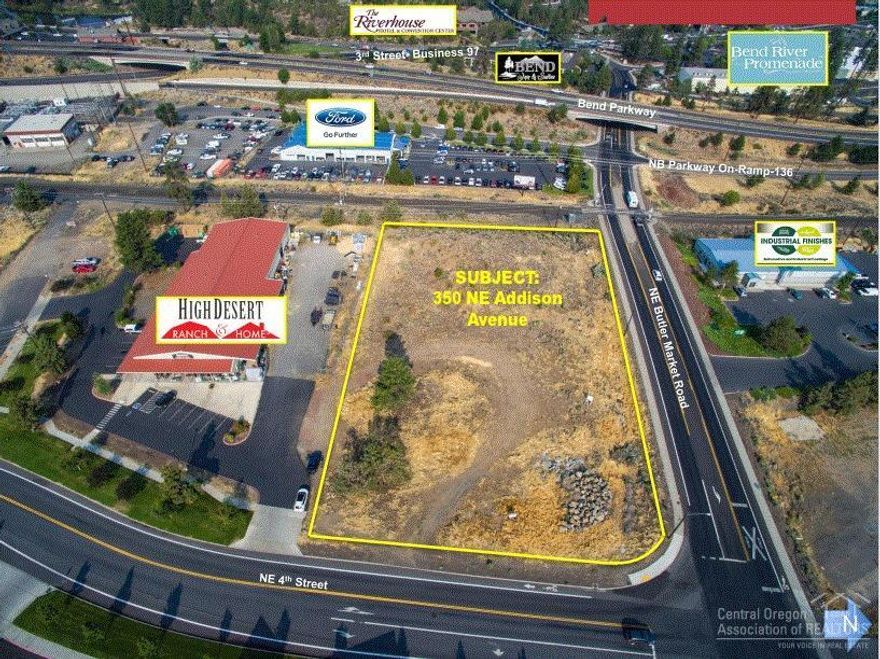Excellently located 1.71 acres of Mixed Employment land. Over 35,000 households within 5 miles. Across the street from the Northbound Bend Parkway entrance and seconds from 3rd Street (Business 97). A few minutes' walk from the Bend Promenade Shopping Center, the Riverhouse and the Bend Inn & Suites. ME zoning allows for a variety of uses including; restaurant, retail, hotel, day care, office, medical, veterinary, automotive, wholesale, manufacturing and more.