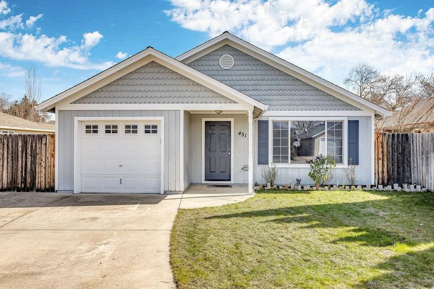 Cute updated cottage with great RV parking behind gate and a roomy backyard! Laminate wood flooring great you with a nice size living room and dining area. Seller updated kitchen cabinents with white paint, door hardware, a faux finish on countertops along with paint colors and light fixtures. Both bathrooms have updated countertops, paint and light fixtures. Guest bath has cute shelving and all new pipe'' style fixtures. Floor plan is a great use of space. Good size bedrooms and master has slider to backyard. Home has a newer high efficiency dual fuel heat system. Seller is including washer, dryer, and refrigerator in the sale as well as the storage shed! Move in ready! Great home!