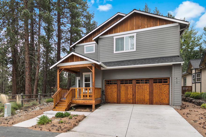 Welcome to this lovely Craftsman style home on Whychus Creek in Sisters, OR. 3 bedroom, 2.5 bath, 1979 sq. ft., spacious master upstairs with deck overlooking the creek along with a gorgeous master bathroom with stunning tub. This low maintenance home with modern fixtures is a stone's throw away from downtown Sisters. Great room, kitchen with quartz countertops, stainless appliances, breakfast bar, and hardwood flooring. Ceiling fans in the living room and all bedrooms if you don't feel like turning on the cool air. Warm yourself up on cool nights with the romantic wood burning stove. Expand your living space and bring your company outside to the expansive covered backyard private porch or the large paved patio surrounded by beautiful Ponderosa Pines accented by landscape lighting at night. Easy access to Tam MacArthur Rim, Metolius River and other astonishing hiking trails. No HOA. Call today to start living the charmed life in Sisters.