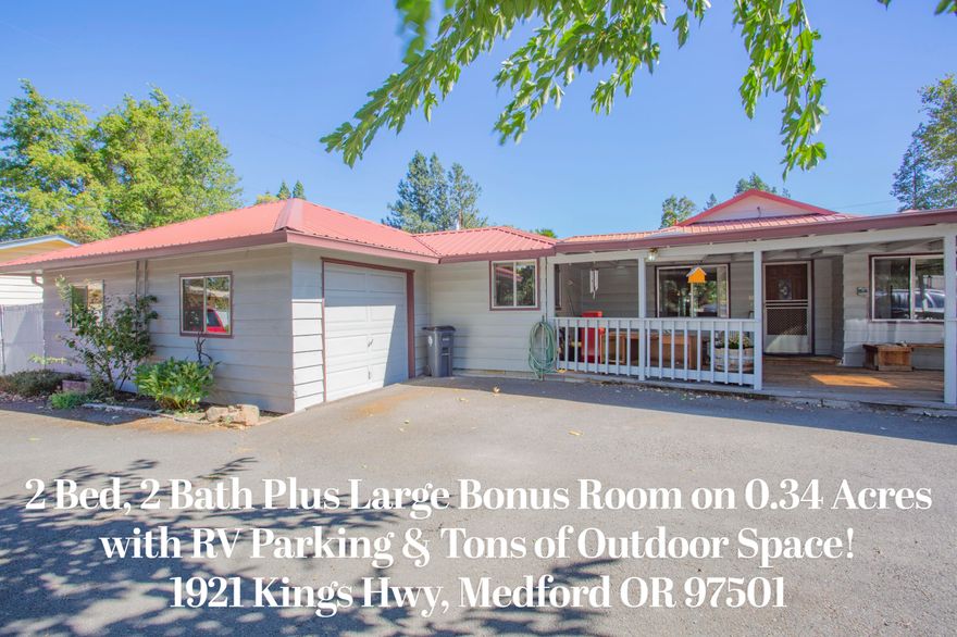 This move-in ready home has 2 bed/2 bath plus a large bonus room that's used as bedroom, gated RV parking, single car garage and lots of outdoor space! Built in 1957, the house is in great shape and could easily be used as a two-family setup. Open layout with spacious living & dining areas. The 0.34 acre lot has most of the outdoor space in front of the home, with lots of potential for activities or parking vehicles. Fenced back yard has room for pets or RV parking & a large deck for entertaining. Desirable SW Medford location. Available online: Inspection report, 3D Virtual Reality Interior Video & floor plan. Appointment only, please do not disturb occupants.