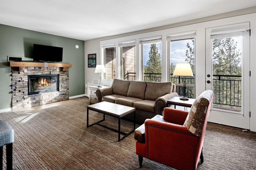 This top floor unit is quiet & is the perfect place to enjoy your morning coffee while overlooking the Deschutes National Forest then on out to the Paulina's to the southeast. The unit features 1 bedroom, 1 bathroom that can sleep 4. The Inn of the 7th is the closest resort to Mt. Bachelor & just a short distance to Downtown Bend. Centrally located to hiking, biking, rafting, skiing, golf & much more. Resort amenities include restaurant/bar, ice skating rink, fitness center, several pools, hot tubs, pickleball, tennis, mini golf, disc golf & picnic areas! Monthly HOA dues cover all utilities, TV, WIFI, garbage, snow removal, exterior maintenance & repairs, HVAC & hot water tank maintenance also include deeded share of annual property tax. The shares B & C are available individually. B & C are deeded 1/6th shares.