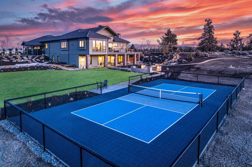 Spectacular Cascade Mountain Views from West Tumalo home on 15.55 acres. Beautiful PacWest home offers panoramas all the way from Mt Bachelor to Mt Hood. Tree lined drive leads to gated courtyard warmed by wood burning fireplace. Upon entering the home you are greeted by breathtaking views from great room, w/ impressive fireplace, high ceilings & balusters framing butler's pass-through into gourmet kitchen w/ its own fireplace, breakfast bar, convection & steam ovens, warming drawer, large pantry, & even a dumbwaiter to deliver snacks to lower level family/billiard room, gym, 2 en-suite guest rooms & wine cellar. Main level primary suite w/ fireplace, access to hot-tub overlooking the Cascades; bath w/ steam shower, tub, water closet & walk-in closet. There is also a main level office w/ courtyard access, murphy bed & full bath. 4-stall barn, PLUS a 2 Bedroom/1.5 Bath home, pickle ball court, fenced dog run, waterfall firepit labyrinth apple trees & pasture