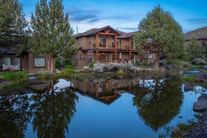 Gorgeous custom home by award winning Sun Forest Construction was built as one of the model homes in the highly sought after Vista Rim community at Eagle Crest Resort. Situated on the tranquil pond, this well appointed home comes fully furnished with high-end furnishings and decor. The open concept floor plan features hand troweled walls, knotty alder solid core doors, wrapped windows, trim and alder cabinetry throughout. The great room features hardwood floors, vaulted tongue and groove wood ceiling, built-in entertainment center, and gas fireplace. Open kitchen with breakfast bar, built-in pantry, slab granite countertops, gas range, and stainless appliances. Primary suite with double-sink vanity, two walk-in closets with built-ins, walk in shower, and soaking tub. A utility room and half bath complete the main level. Two additional guest rooms, A full bath, loft and bonus room on the upper level. Sound system with surround system on both levels. New roof/exterior paint in 2020.