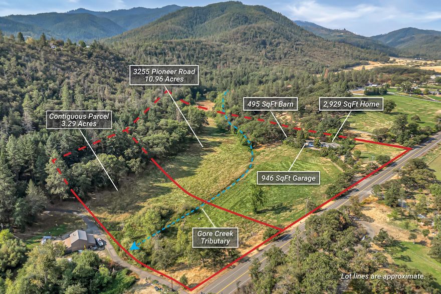 Charming single-level ranch home with guest apartment, horse facilities, and four-car garage on irrigated acreage in SW Medford! Travertine tile and solid oak hardwood floors, skylights and solar tubes, living room with French doors, formal dining room with sliding glass door and new gas fireplace with stone surround, kitchen with granite dining counter and stainless appliances, laundry room with pantry and new washer dryer, updated powder room with granite vanity, guest bedroom with closet, and full guest bath with shower. Expansive primary with two closets, office or gym with sliding glass door, and full ensuite bath with double vanity, soaking tub, and shower. Guest apartment with interior and separate exterior entrances, kitchenette with electric cooktop, laundry room with washer-dryer, and full bath with shower. Detached four-car garage and barn with tack room, shop, two stalls, and covered paddock. Additional 3.29-acre parcel available for purchase. Inquire for details!