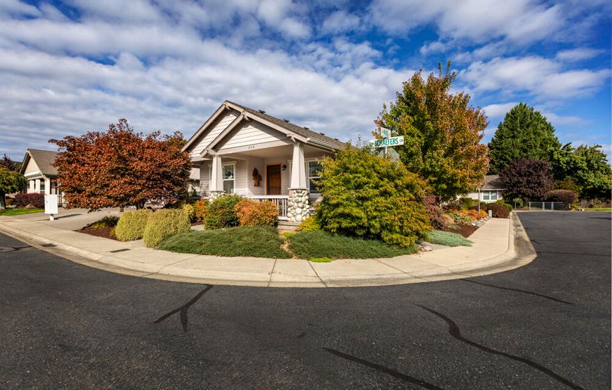 Beautiful, well maintained corner lot home in Schaeffer Estates, 55+ community.  Very sought after neighborhood. Two Bedrooms and TWO Bathrooms plus an additional office space/livingroom/family space. Open floor plan with many upgrades. Large custom Walk in accessible shower and added hand rails. Wheel chair accessible Ramp in garage to home. Some custom flooring. Nice cabinets, accents and light fixtures. Double paned windows throughout. Oversized two car garage with shop area, private back yard, wonderfully landscaped. Low Maintenance and private. There is space to park your RV and or toy in the common area Schaeffers Estates provides for owners. Best neighbors in town. Close to Rogue River , parks and downtown. Safe clean beautiful neighborhood - These do not become available often ! Come take a look- easy showings -VACANT  OPEN HOUSE  Dec. 3rd 12-4 pm ...Come on by!