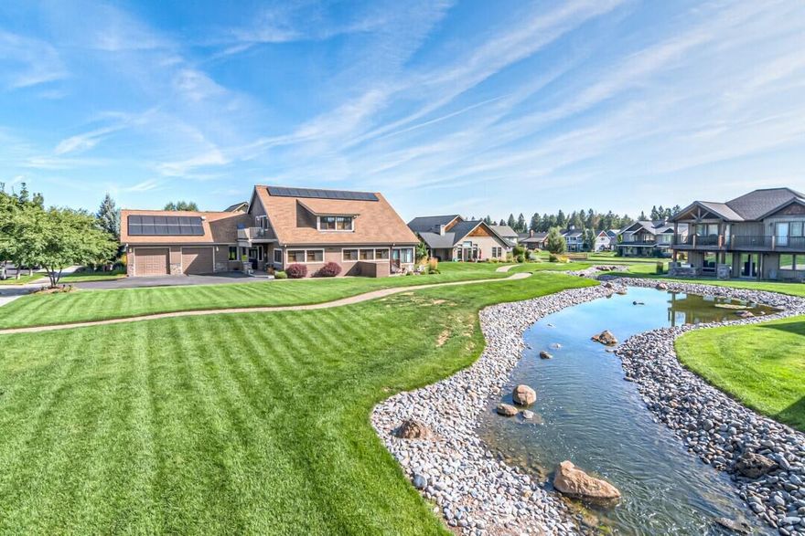 This home has so many pluses! Views of some of the Cascade Mountains, and just 150 ft. away are 270-degree views of 3 Sisters, Mt. Washington, and Broken Top! The home offers a peaceful setting with common area on two sides and views of a man-made creek. Main floor features wide hallways, high ceilings, natural wood Hickory T&G flooring and interior 6-panel solid wood doors. Floor plan welcomes you in from the entry to the spacious great room or to the delightfully large kitchen. Both rooms open to the dining area, that adjoins a cozy sunroom. Main floor has two large bedrooms. The primary bedroom features a row of individual, lighted closets, and updated bathroom with quartz countertops, tile floors, new paint and fixtures. Upstairs has a very large bonus room, 2 large bedrooms and 1 small. The large utility room goes to an enclosed mud room/patio that goes to an extended garage, with a 200 pound lift to storage space. Plus, a 4 KW solar system with battery backup.