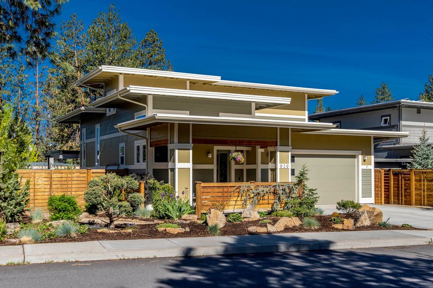 Located just above the Old Mill in Bend Oregon, just 2 blocks to the park and stairway to the Old Mill restaurants, shops & concert area. 3 Bedroom 2.5 Bath Contemporary Earth Advantage Home being offered by the original owner. This home is in excellent condition with some updating. Gorgeous Birch hardwood flooring, custom tile accents at the Great Room Fireplace & Kitchen area of the home. 13' High flat ceilings in the entryway & great room. Includes all Stainless kitchen appliances. Very private deck and yard area, mature Xeriscape landscaping, Peek a Boo Mountain views, 16x16 back deck with sliding cover for outdoor entertaining. Birch Hardwood flooring, 8' tall Entry door & two 8' tall sliding glass doors. Primary bedroom is on the main level. Double attached garage with no step from garage to main level of the home. Too many features to list.
