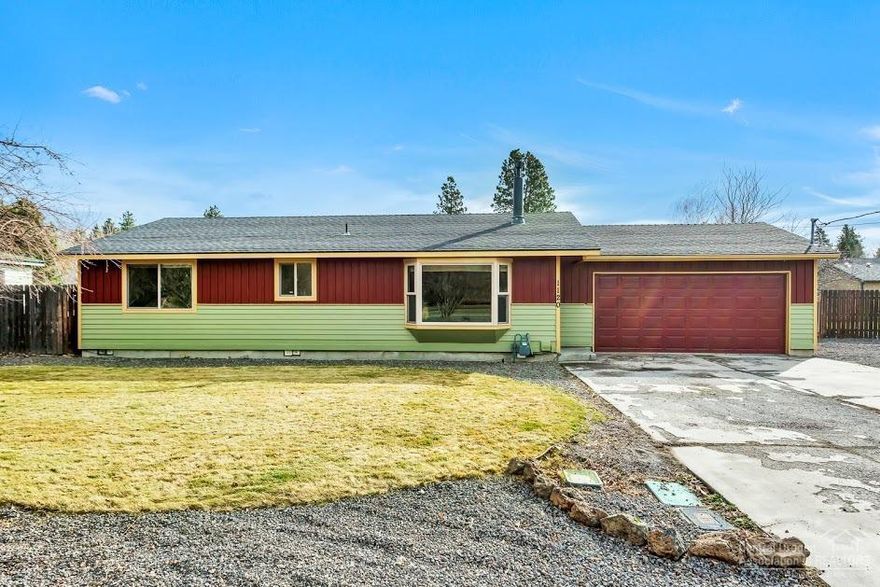 Location, Location, Location! This adorable 2 bedroom 2 bathroom ranch style home is centrally located near the Old Mill district and the Deschutes river trail. Open living area with large picture windows that overlook Blakely Park. Huge fenced back yard with raised garden beds. Recently upgraded windows, doors and fresh exterior paint. Passive solar, ample parking, two-car garage. Newer upgrades in the kitchen. Feels very private inside and in back. Cozy, bright and ready to be yours!
