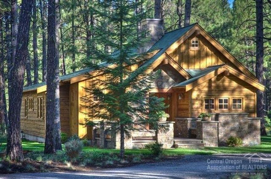 One-quarter shared interest in this beautiful 3 bedroom, 3 bath cabin at historic Lake Creek Lodge in Camp Sherman. Features modern amenities with the feel of yesteryear. Built in 2010, and furnished with a combination of antiques and quality reproduction pieces, the cabin features fir plank floors, knotty pine paneling, stone/gas fireplace, butcher block countertops, gas cooktop, farm kitchen sink, tile bathroom floors & showers, washer/dryer, cedar decks, stone exterior accents and locked owner storage.