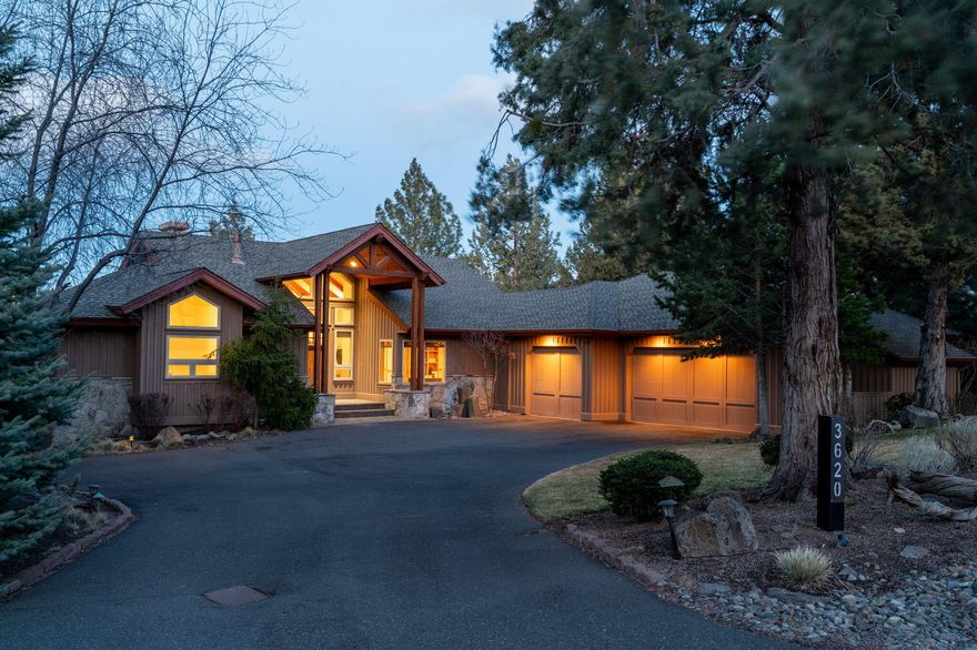 Welcome to this retreat in the Gated Community of Awbrey Glen! Upon entry, the Great Room captivates you w/ vaulted beam ceilings & expansive windows! The main level extends to a spacious deck, ideal for entertaining or unwinding. The open Kitchen has been newly updated & features a large island w/prep sink & stainless appliances.The Primary Suite warms to a gas fireplace & a newly remodeled Bathroom w/ dual vanities & walk-in closets. Main floor extras: Private Office, Walk-in Pantry, Utility Room & 1/2 Bath.The lower level is designed for relaxation, boasting a Media Room w/ Wet Bar, 2 Guest Bedrooms, & 2 Full Bathrooms, all opening to a covered deck. The 1140SF garage is equipped w/ built-in cabinets & workbenches. Custom features & built-ins highlight thoughtful design & quality craftsmanship throughout this home. Embrace luxury living & join the Club! Enjoy the 18 hole Champion Course designed by Bunny Mason, Dining, Pool & Fitness Ctr, Walking Paths, Pickleball Courts, & More!