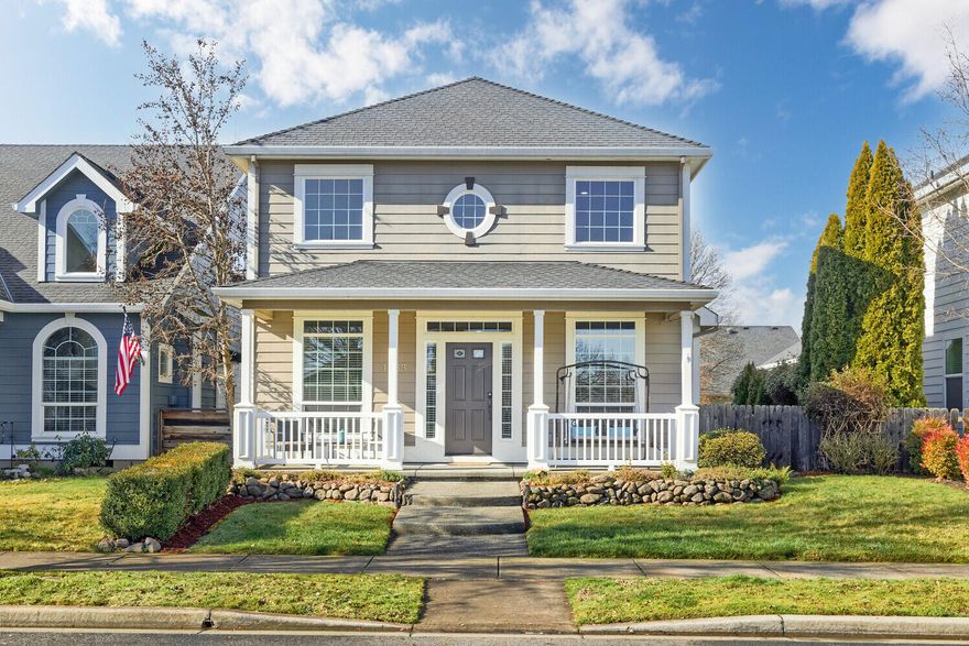 Beautiful and beautifully maintained home in the heart of the Twin Creeks Development, just a block from the Civic Site and a two blocks to the popular Don and Flo Bohnert Farm Park. Awesome curb appeal with a full front porch and craftsman details. You'll love the style and craftsmanship in this quality built Vision Home. 2 story Great room with gas fireplace and flex area for additional seating/piano/office/dining ?? Tile floored eating area with built in hutch and french door to side yard. Spacious kitchen with granite counters, stainless steel appliances and custom cabinetry. Main floor guest half bath, bright utility room with folding counter and extra cabinets. Upper story wtih double doors to Primary Bedroom with trayed ceiling, a private deck , walk-in closet, and bathroom with dual vanities and a large shower. Hallway w/a beautiful wall of bookcase and linen cabinet. Guest bedrooms have alcoves for desk areas. The side yard has a covered and uncovered patio. Move in ready!