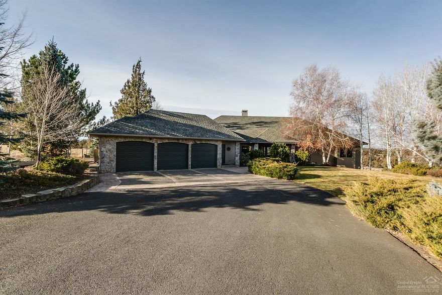 End of Bemis Lane tranquility and sweeping Cascade mountain views privately located on 26 acres. NW contemporary main level living w/ one up-stairs bonus room, 3BD/4.5 BA, den/office, remodeled chef's kitchen w/Miele and Sub Zero appliances, island/bar, bright eating nook and solarium w/sliding glass door to deck. Great room w/ expansive views out of the floor to ceiling windows w/hardwood floor, 10' ceilings and gas stone fireplace Master Suite has french doors to the deck, double vanity, tile shower, soaking tub w/ a Cascade view and walk-in closet. Workshop includes heated tack room, storage and stalls. Irrigation is supplied by Swalley District for 19.6 acres and is fenced & cross-fenced pastures fed by 3 gravity flow ponds. West facing deck, patio & fire pit for Cascade alpine sunsets. Conveniently paved private driveway one-half mile away from Old Bend/Redmond Hwy.