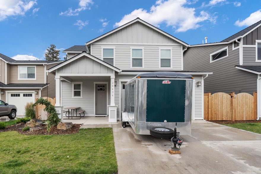 Beautiful like new home built in 2020. Great room floor plan with lots of natural light and gas fireplace. The kitchen features quartz stone counters, alder cabinets, and stainless steel appliances.  The master suite has a large walk-in closet and quartz stone vanity. Nice fenced backyard with a covered concrete patio. Insulated garage with automatic opener. Natural gas furnace and central air conditioning.