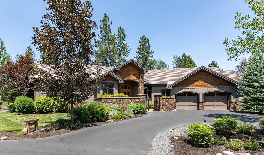 Exquisite SINGLE LEVEL custom home on the golf course in the premier golf community of Broken Top. A charming gated courtyard welcomes you into this stunning Sun Forest home, featuring a perfect blend of quality craftsmanship and design. The open & airy floor plan features a great room w/ vaulted wood beamed ceilings, a floor to ceiling stack stone fireplace, hickory built-in cabinets & gorgeous hardwood floors. A wall of windows highlights the scenic view & brings in lots of natural light. Updated gourmet kitchen boasts quartz counters, huge island, S/S appliances, a breakfast nook & plenty of storage. Spacious primary suite w/vaulted ceilings, luxurious bathroom, soaking tub and an extra large closet. Outside, the private & peaceful back patio offers a tranquil setting for that morning coffee or a quiet evening. Within Broken Top you'll enjoy miles of hiking & biking trails, the Club restaurant & with membership golf, tennis, pickle ball, pool & fitness center. Enjoy the lifestyle!