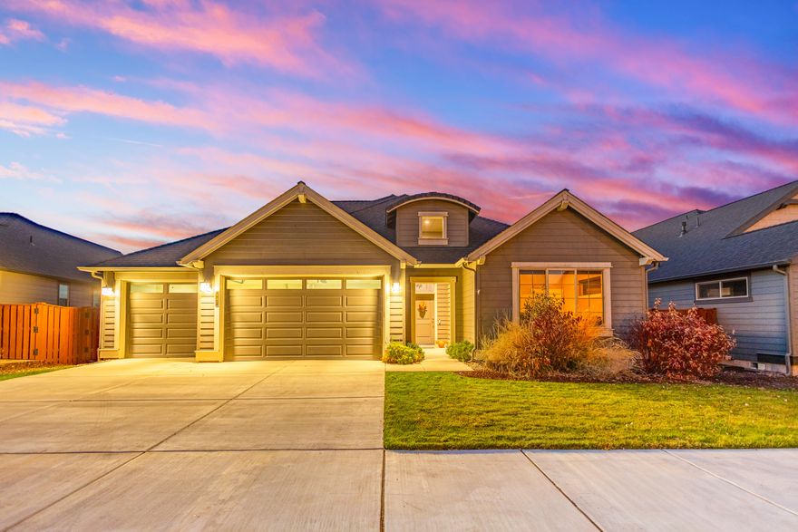 Experience refined living in this stunning single-level home perched on the desirable rim, overlooking wide-open meadows & protected green space. Great room features 18' vaulted ceilings, gas fireplace & abundant natural light. Gourmet kitchen w/quartz counters, pantry, & upgraded Kitchen Aid appliances. Three oversized bedrooms, each in their own section of the home, w/two primary suites, ideal for multi-gen living. Primary bedroom features coffered ceiling, tiled shower, soaker tub, & spacious WIC. All bathrooms updated w/new shower doors, hardware, & tile. Attached 3 car garage. Step outside to your covered patio that extends around the whole house, perfect for entertaining or relaxing as you watch birds soar, quail roam, and deer prance around the meadows below. Enjoy an active, vibrant community w/acres of scenic walking/biking trails. This exceptional home combines luxury, comfort, and the best of nature.