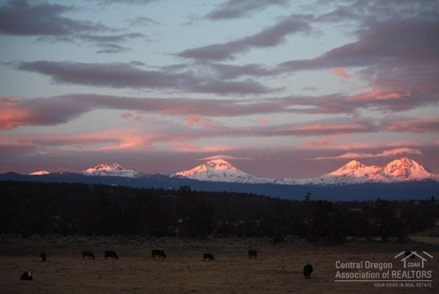 Scenic hideaway tucked between Bend & Redmond, this custom 1-level home with extensive deck offers spectacular views over its pastures to the Cascades. Great room has dramatic vaulted wood ceilings, wood-burning Xtrordinair fireplace, chef's kitchen with granite counters, induction cooktop. Views from master suite also open into the solarium for year-round enjoyment. Solar power. Perennial garden on 2016 Master Gardener Tour. 3-stall barn with corral, shop, office, bath. Fenced, irrigated fields.