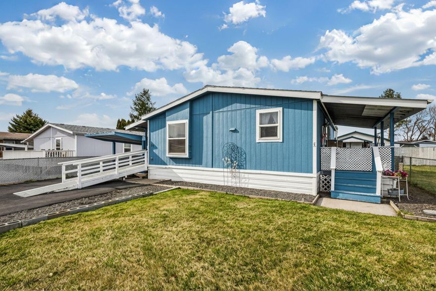 Pride of ownership shines through! Well maintained, single level home in 55+ community. This move-in ready home sits on a fully fenced and landscaped corner lot and  includes a freshly painted exterior, new entryway flooring, a storage shed in the back yard, covered front and back deck, gutters, a covered carport and a spacious paved parking pad with additional parking for guests, making it easy to entertain friends and family! RV storage is also available for a small fee. Home features a wheelchair accessible ramp to front door, a walk-in shower and grab bars in bathroom for easy accessibility. Washer, dryer and refrigerator. Park features onsite staff, a community clubhouse and the water, sewer and garbage removal are included with space rent of only $450.00 per month! Close in location,  just minutes away from dining, shopping, golf, world class fishing, hunting and outdoor recreation and only 25 minutes to Redmond Airport. 
Call for a showing today!