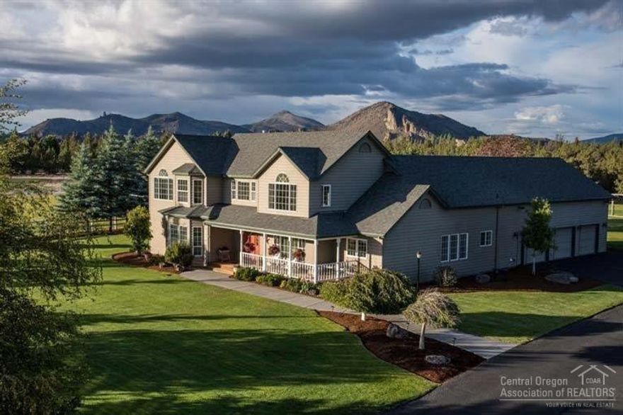 This exceptional custom home on 15.5 acres welcomes you with great Cascade Mtn & Smith Rock views. Home features hardwood floors, granite counters, butler's pantry,formal living & dining, family room,dining area,bonus room,den/office w/custom cabinets, nice master, mancave/hobby room & more. Oversized 3 car garage with built-ins, large covered front porch, big back deck, a 30x40 barn & beautiful landscaping. Recently updated this turn key home is ready for a new owner. Call for a complete list of amenities.