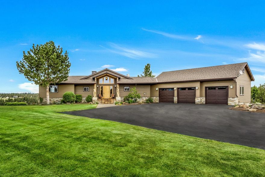 Huge, full on panoramic Cascade Mountain views.This beautiful home is located in Tumalo and privately situated in the highly desirable Winston Ranch. Main level living featuring two first floor master suites. With an abundance of natural light, the kitchen, dining and vaulted great room offer a warm yet light and bright feel that compliment the stunning views. The kitchen features granite countertops, SS appliances, double ovens and a 36'' cook top. The natural stone entry, and open floor concept add charm and elegance to this well designed home. Additionally, there are two lower level bedroom suites and a living room complete with a fireplace, wet bar and laundry that could easily be considered a separate living space. If that isn't enough, a large 3 car garage with new doors and openers, stairs leading to a cavern of storage, sizable mud room, new exterior paint, new roof, new gutters, and well manicured low maintenance grounds make this truly a dream property!