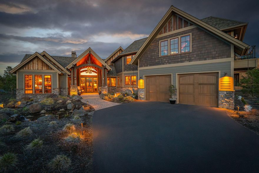 Discover the exceptional lifestyle offered by this custom-built residence nestled within the prestigious Tetherow community. Situated on the15th fairway, the home presents breathtaking, unobstructed views of the golf course, pond and mountains. Inside, experience a warm and inviting atmosphere. Soaring vaulted ceilings adorned with custom woodwork create a sense of spacious elegance. The gourmet kitchen is a culinary haven, featuring sleek granite countertops, high-end SS appliances, walk-in pantry, and a substantial island perfect for gatherings. Seamless indoor-outdoor living is achieved through expansive windows and sliding doors that perfectly frame the picturesque golf course. This meticulously designed home showcases an array of luxurious amenities and thoughtful details, including smart home automation and energy-efficient solar panels. The main floor offers a primary suite and a home office. Upstairs has two comfortable bedrooms and a bonus room with amazing Cascade views.