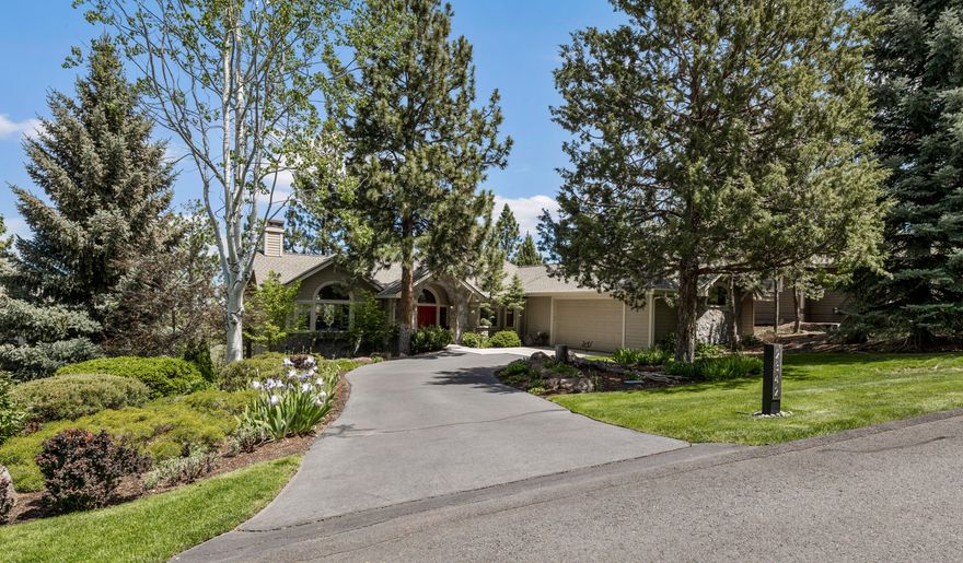 Beyond the gates of Bend's premiere neighborhood of Awbrey Glen, this updated single level home on a quiet cul-de-sac offers a serene setting w' treetop views of Ponderosa pines & distant mtn views. Open floor plan w' vaulted ceilings in GR, gas FP, w' stone surround, HW floors, recessed lighting, plantation shutters & floor to ceiling windows capturing natural light.  Updated Kitchen w' quartz counters & island, SS appliances & pantry. French doors open to deck from dining area & GR. Spacious Primary Suite has tray ceiling w' fan/light, 2 separate closets, & remodeled bath w'dual sinks, quartz countertop, soaking tub, & Marazzi porcelain stone tile on shower & heated floors, & a new barn door for privacy.  2nd BR is currently used as an office, 3rd BR has a built-in murphy bed for flexibility. The 2nd full bath opens to the hallway & to 3rd BR for ensuite. Oversized garage w' shelving unit, storage room below deck, new roof, HVAC, & exterior/interior paint. Upgrades list attached.