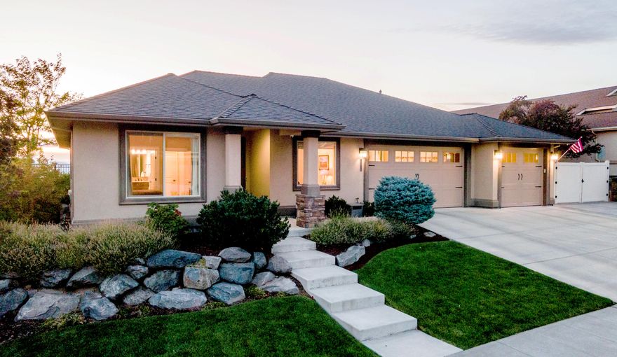 Amazing home! Contemporary style featuring open floor plan located in the prestigious SKYRIDGE SUBDIVISION.   The architecture frames the dramatic unencumbered views of the basin lights and Mt. Shasta.  There is a gate secured area for your large RV/boat and right behind is a standalone hobby shop\storage. The three-car garage floor is finished with Epoxy.  The home is well fenced.  As you begin your journey of this really outstanding home, you will be amazed at the view offered upon entrance and the beauty of the upscale finish work throughout seldom seen in this price range.  Some ceilings are coffered; some with lighting.  The wood floors are very color rich throughout.  You will note the (Two) primary suites one on each side of home.  The larger primary is quite large.  The computer room offers a serene setting with natural light flowing in.  This room could also be used for your 4th bedroom.  Did I mention the truly outstanding fireplace to keep you warm on chilly evenings.