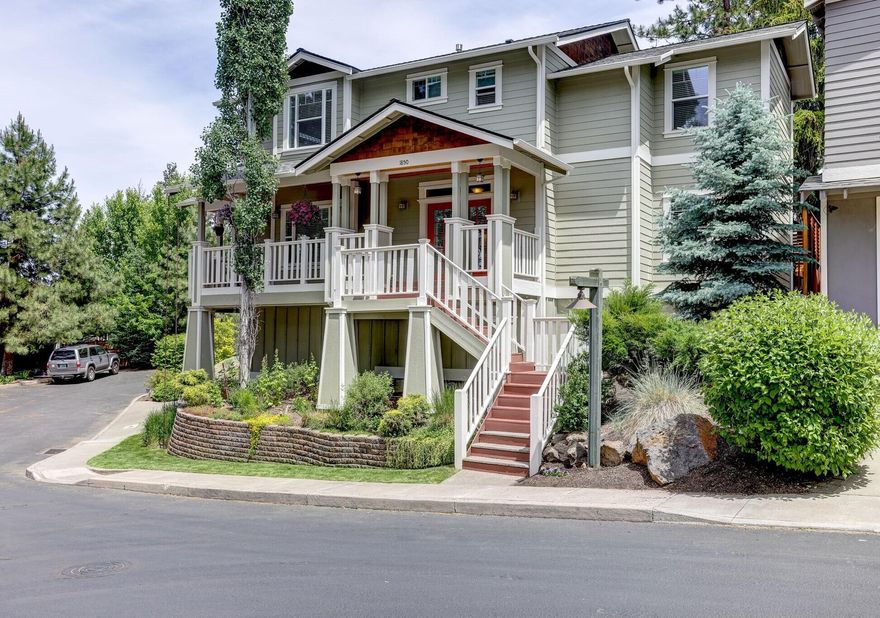 Don't miss this charming home in the conveniently located in the heart of Bend's Midtown! With fresh exterior paint and a roof replaced just two years ago, this home is move-in ready. Upstairs, there are three bedrooms, including a huge primary suite with a walk-in closet, a soaking tub, and even a peek a boo view of the mountains. On the main floor, you'll find another bedroom and a full bathroom. Need even more space? The lower level features a bonus room with its own half bath, making it perfect for an office. Relax by the cozy gas fireplace in the living room or step outside to enjoy the wrap-around porch and beautifully landscaped, low-maintenance yard. The garage is all set with a built-in EV charger. The neighborhood has its own clubhouse you can reserve for private events and plenty of well-kept common spaces. It's a quiet, beautifully maintained neighborhood that's close to all the best Bend has to offer. Home is back on the market due to no fault of the home or sellers.