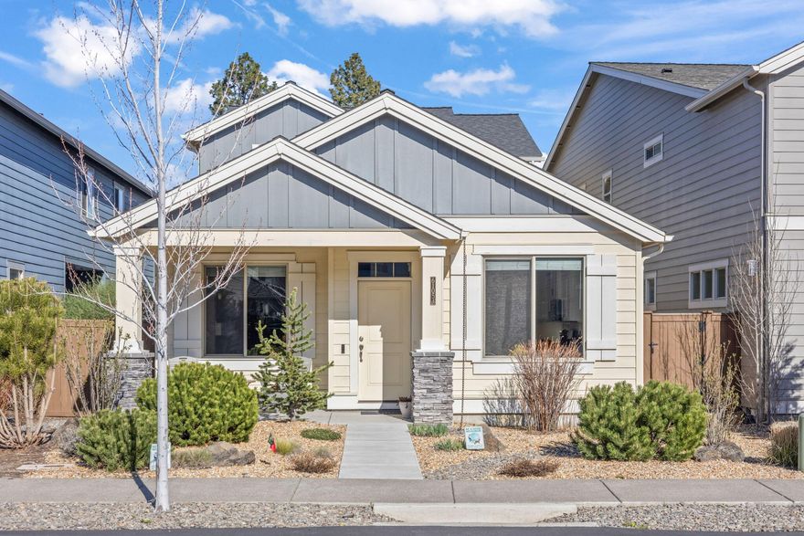 Built in 2017, this immaculate 3-bedroom home is over 2000sq ft and features a primary bedroom suite on the main level.  Located in the desirable neighborhood of The Bridges, you'll find access to resort-style amenities just a block away: clubhouse, fitness center, seasonal pool, sport court, playground and miles of trails. Plus, you're just a short stroll from Alpenglow Park and Caldera High School.  Enjoy a bright, open layout with granite counters, stainless appliances. Upstairs, you'll find two spacious bedrooms, a large loft, and built-in desk nook—ideal for remote work. Xeriscaped yard with drip irrigation means low maintenance and more time to explore the outdoors. Why worry about yard work when you've got a 37-acre park right around the corner? Move-in ready and better than new!