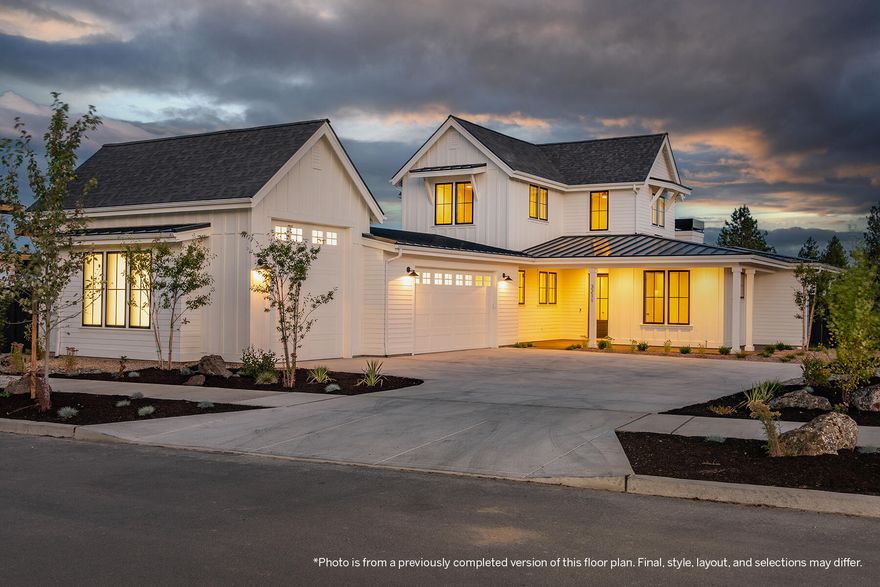 Set on an oversized rim lot in Discovery West, this Modern Farmhouse by Leader Builders blends timeless character with inspired details. Inside, a vaulted great room opens to a chef's kitchen with Thermador appliances and custom finishes, while the main-level primary suite frames rim views for a peaceful retreat. A second ensuite bedroom adds convenience, and the office entry is cleverly disguised behind a speakeasy-style door. Upstairs, a vaulted bonus room and two bedrooms create flexible space for gathering, hobbies, or guests. Step outside to the fire pit and take in sweeping views of Mt. Bachelor. The oversized 3-car garage includes a 25' RV bay—ideal for bikes, skis, and all your Central Oregon gear. With neighborhood trails, Shevlin Park, and the shops and dining of Northwest Crossing just moments away, this home captures both privacy and connection in the heart of Bend's Westside.