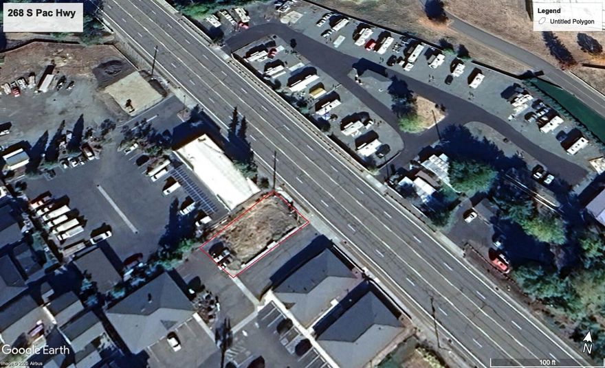 High exposure commercial lot with prime frontage on HWY 99 in Talent. Zoned CBH which allows for a great variety of uses. Ready to break ground.  Easy and direct paved access from HWY 99. HWY 99 is four lanes wide with no median and a center turn lane. There are 5 dedicated parking spaces on site with shared access to additional parking spaces. Prior building was a medical laboratory of approx 2,680sq feet. Site has passed FEMA and DEQ cleanup requirements and is ready for development. Development is booming in Talent in a growing community.