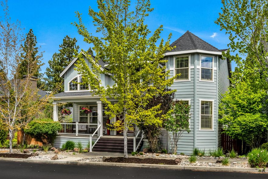 Uniquely situated amongst a serene tableau of tall pines, greenspace & peekaboo Mt. Bachelor views, this spacious home features amenities galore! The inviting floorplan is designed for entertaining, featuring great room w/cathedral ceilings, two dining areas + breakfast bar for six, open kitchen featuring S/S appliances + pantry, two master suites (one on the main level), generous upstairs living/flex room & new plantation shutters throughout. Boasting a low-maintenance fenced yard, thoughtfully designed outdoor living spaces include a stunning Mahogany arbor, Trex deck featuring wood-burning oven (perfect for pizza parties), flagstone patio (w/hot tub wiring nearby) & custom hops trellis.  Grow your own produce in the community garden/park located directly behind this home, which has alley access to the 858SF, 35' RV/triple-car garage w/30 amp RV power. Close to all Bend's westside hot spots, trails, river, schools & recreational opportunities beckon to come live the Bend lifestyle!