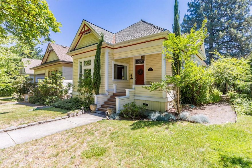 Ideally located just 3 blocks from the plaza. Impeccable craftsman treasure that you must experience to appreciate. Beautiful 10 ft ceilings, two stained glass windows, quality craftsmanship trim and molding, beautiful time period tall windows, fireplace and open kitchen. This 1900 built home was totally redone in 1997 by an Australian contractor out of the Eugene area. This remodel was well thought out with a vaulted bedroom upstairs, full bath, sitting area and plenty of storage space. There are two bedrooms downstairs, one true master, as well as another bedroom and full bath. Home has two on demand water heaters. Private back deck with a park like yard and beautiful front porch. Four off street parking places at the rear of the property.