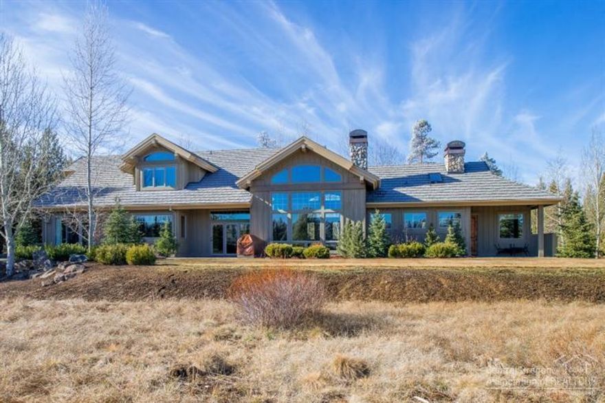 Norman built lodge style home situated on private, treed 3/4 acre lot. Backs Crosswater's 6th fairway w/peek-a-boo views of Little Deschutes. Features large covered front porch, 2 covered paver patios, horse shoe pit, built in BBQ, water feature & beautifully landscaped yard. Great room w/vaulted, beamed ceiling & floor-to-ceiling rock FP. Gourmet kitchen w/Viking Pro appliances & slab granite opens to sitting rm/brkfst nook w/gas FP. Office/4th bdrm, bonus rm & built-ins throughout. Furnished per inventory