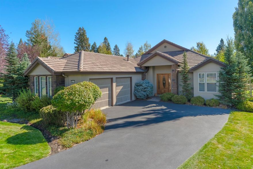 Delightful single level home in prestigious Broken Top that backs to beautiful common area. Light and bright open great room plan with gas fireplace and built-ins on both sides. Kitchen boasts solid slab granite counters, alder cabinets, breakfast bar, island and walk-in pantry. Tiled entry with built in hutch and bar. Spacious master with private access to deck; and en suite with double tile vanity, tile floors and soaking tub with tile surround. Extra storage with pull-down ladder. Large back deck is great for outdoor entertaining. Oversized double garage offers plenty of space for golf cart storage.