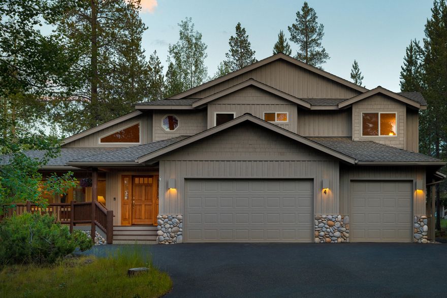 Your mountain retreat awaits! Classic lodge style home with everything to begin your Sunriver dream home adventure! At almost 2500 sq ft tucked away on a quarter acre lot in the trees near the Woodlands golf course. Bask & relax in a palette of PNW contemporary design everywhere you look - river rock, slate, burl-wood posts, knotty pine tongue & groove ceilings, wood floors, rustic & warm hues that all center around a stunning vaulted great room, kitchen & fireplace.  Wide open floor plan with primary suite & spa-like bath, laundry & half bath on main level w/access to covered front porch, large back deck & hot tub.  Upstairs 3 more bdrms include a second primary suite, 2 large bdrms & split bath. Lofted gathering space for game night, office/flex space or a possible 5th sleeping area. Plenty of room in pristine 3-car garage space for storing all of your toys.  Ideal for full time resident, STR property or true vacation getaway. SHARC paid. New furnace & A/C.