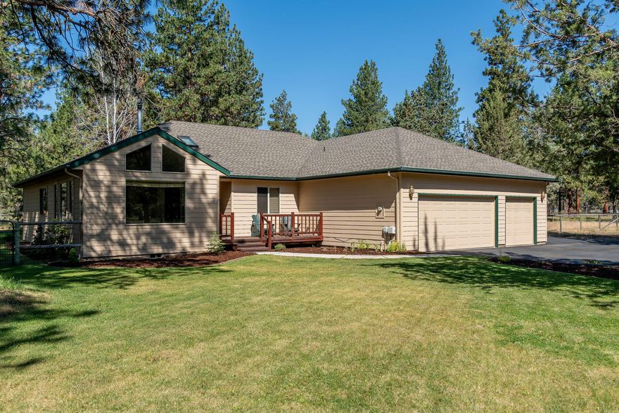 Custom Home directly accessing hundreds of acres of National Forest Land! Don't miss this meticulously maintained main level home offering 3 bedrooms and a large front office. Large chef's kitchen with vaulted ceilings capturing the breakfast nook and expansive great room highlighted by a real wood stove! This single story living is placed on a  spectacular lot with significant elbow room offering great privacy; yet living very close to the town of Sisters.  Convenient RV storage with electrical hook up located on the garage side of the home. This gem is beautifully maintained in the highly desirable Sage Meadow Community. Move in ready - make it yours today!