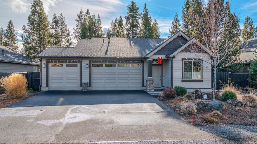 Welcome to a lovely single-level home on a quiet La Pine street featuring RV parking with electrical hookups, a relaxing hot tub, and new privacy fencing. This spacious 3-bed, 3-bath, 1,830 sq ft layout includes a vaulted great room with high ceilings, a cozy gas fireplace, and durable vinyl-plank flooring. The kitchen offers white cabinetry, quartz countertops, an island, and bright daylight windows. The primary suite features a giant walk-in closet, tile shower, and private patio access. A separate guest suite provides comfort for visitors or multigenerational living. Enjoy the covered back patio overlooking common space with a nearby walking path—perfect for peaceful morning strolls. The 3-car garage adds generous storage and functionality. With quality construction (built 2018), thoughtful upgrades, and a warm neighborhood setting, this home blends comfort, convenience, and modern amenities in the heart of La Pine.