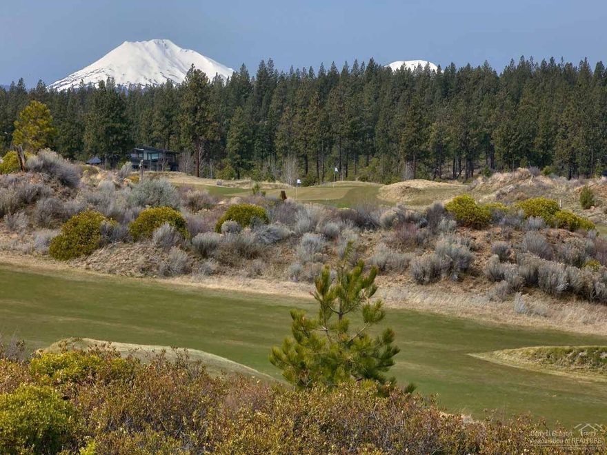 This Tetherow townhome offers unobstructed Cascade Mountain views from Bachelor to Jefferson, sits on the 10th fairway & overlooks 5 additional fairways. The open floor plan includes a gas linear fireplace with a floor-to-ceiling tile surround. The gourmet kitchen features a large island, big pullout kitchen pantries & a Jennair wine cooler. This home has two master suites-one on the main level-that boast beautiful views. Contemporary styling with upgraded European light fixtures & many more upgrades.