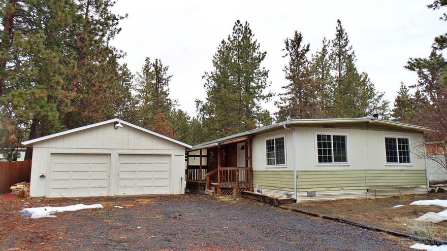 Southwest Bend home on .18 acres situated at the end of a quiet cul-de-sac. This 1,368 square foot home features two bedrooms, two bathrooms, a nice sized living area with a wood burning stove, and sliding glass doors that lead to the deck and fenced yard surrounded by Ponderosa Pines. Detached two-car garage with plenty of space for additional storage. Convenient location close to Hwy 97, as well as the Brookswood Meadow Plaza. Most recently rented for $1,250/month. Property management company says it could be rented for $1,300/month. Home is being sold as-is.