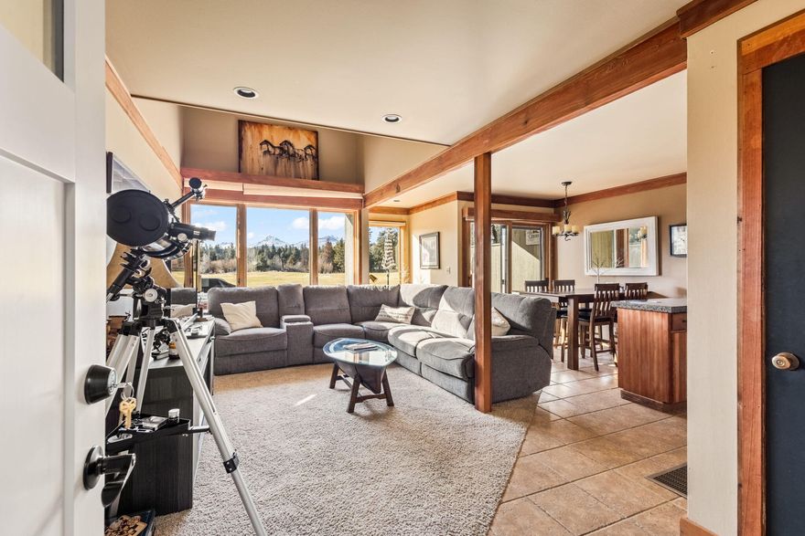 Come relax and enjoy the breath-taking view of the Three Sisters mountain range from this cozy condo in Black Butte Ranch. The perfect vacation getaway. Soak up the sun on your private balcony just off the primary suite. Condo includes vaulted ceilings and open floor plan. Laundry room, A/C and storage shed. Conveniently close to Roberts Pub and Little Meadow putting course. Overlooks the 10th hole on Big Meadow golf course. Enjoy miles of bike trails through lovely meadows. Includes access to swimming pools, hot tubs, sauna, tennis and pickleball courts.