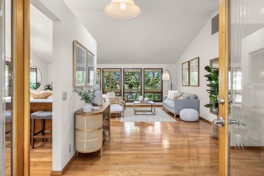 Rare opportunity to be a part of the beautiful Timber Ridge Community in SE Bend with park like lawns, majestic pine and juniper trees, located adjacent to Bend Gold Club. Golf Cart storage attached to the garage!  HOA maintained common areas with flower bed areas for the homeowner to care for.  Large wrap around covered porches and tile roof for passive solar and energy savings. Easily accessible to nearby shopping and Alpenglow Park and Larkspur Community Center. Additional enclosed/finished room with separate entrance, (currently outfitted for barber/beautician) for home office, shop, crafts room, storage or work-out area. Ideal vacation or full time residence for the  newly or nearly retired. Recent updates include: New furnace 2023 and Exterior painting this year.