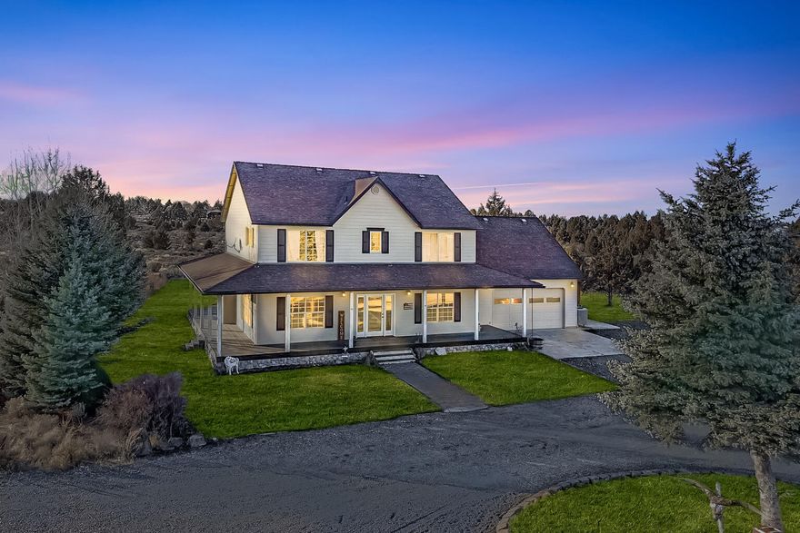 Embrace the Central Oregon lifestyle with this beautiful home on nearly 10 acres, featuring stunning Cascade Mountain views. The wraparound covered deck and paver patio provide perfect spaces to relax and take in the scenery. The home offers spacious and functional layout with 3 bedrooms, 3 baths, bonus room, and an office that could easily serve as 4th bedroom. The bright, open kitchen includes center island, stainless steel appliances, gas cooktop, pantry, and additional office nook, while the large living room boasts a cozy gas fireplace. For hobbyists or those needing extra space, there's an incredible 2,300± sq. ft. detached shop with concrete floor, perfect for storing toys, tools, or working on projects, plus RV hookups for added convenience. Located just over seven miles from Bend's east-side shopping, dining, and entertainment, this property blends breathtaking views, comfort, and versatility with easy access to all the amenities Bend has to offer.