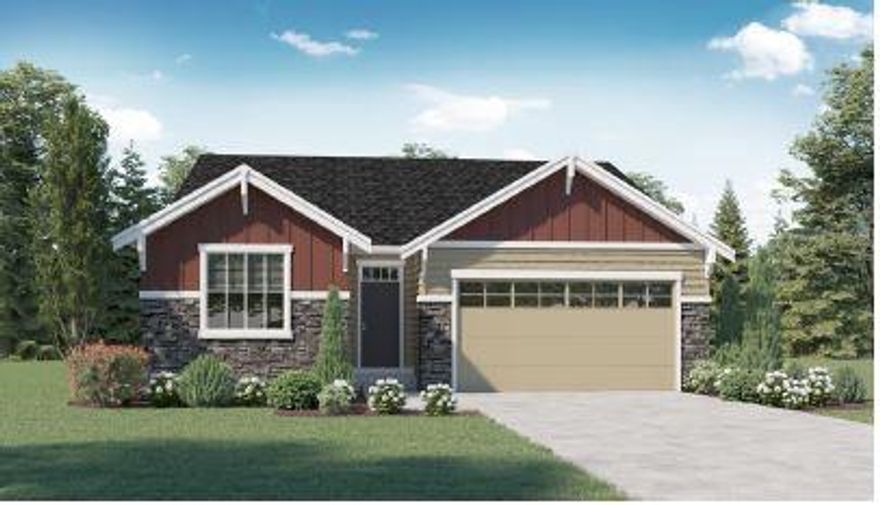 We are by appointment at Big Sky. D. R. Horton is building a beautiful 1611sf single level home called the Evergreen 1611 D. It has 3 bedrooms, 2 baths and a 2 car garage. Large island in the kitchen, as well as a gas range, dishwasher, microwave and pantry. Nice cabinetry, quartz counter tops and laminate flooring! Open concept layout with a floor to ceiling gas fireplace build-out with accent wall. Tile surround shower in master and solid surface counter tops in bathrooms. Smart Home package includes video doorbell, Z Wave light switch, thermostat and Amazon DOT! Amazing closing cost incentives with affiliated lender!  Photos representational of floorplan. Features vary.