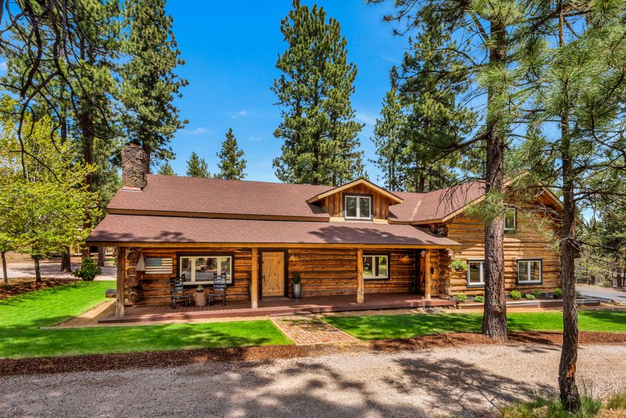 Beautiful hand scribed Log Home on 6.82 acres minutes to the coveted charming Central Oregon Town of Sisters. 1/4 mile to the Deschutes National Forest. Near BLM and Whychus Creek hiking, schools, shopping, restaurants, the Sisters Trail System, Suttle Lake and Hoodoo Ski Resort. This renovated home features high ceilings and open floor plan with a gourmet kitchen featuring a Wolf Range with pot filler, Sub Zero Refrigerator, custom cabinetry, Quartz countertops, farmhouse sink and barn wood accents. The Primary and one additional bedroom are on the main floor. The 1700 sq ft multi purpose upstairs loft could be a bonus room, office or bedroom. The detached 1064 sq ft RV Storage/Shop is insulated, sheetrocked, heated and ready for your toys. Also find RV Hookups, an oversized 2 car garage and an additional custom built shed. This useable property has generous ponderosa pine trees, a large fenced garden with irrigation and a new outdoor fire pit. This is the one you've been waiting for