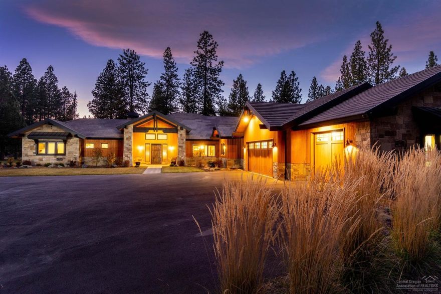 Nestled amongst the pines, on 10+ acres, sits this single level, exquisitely designed prairie style home; providing supreme privacy yet the convenience of being in the heart of Bend's Westside, w/in walking distance to Summit High School & in Miller Elementary school district. Each room of this gracious home flows seamlessly to the next, from the spacious great room with views of fenced backyard & Deschutes National Forest beyond, to gourmet kitchen w/ smart feature Samsung Chef's Collection appliances, wine fridge, walk-in pantry w/ addtl fridge, gorgeous quartz counters & island. 2 separate & luxurious full master suites on opposite ends of the home, providing extreme privacy, w/ gas fireplaces, cedar lined closets, zero clearance shower, & auto Toto toilets; an office & 3rd guest suite featuring dual closets & elegant bath. Lower level theater room/wine cellar. Enormous 1,400 sq.ft. heated garage w/ electric car charging station. Extreme attention to detail in both form & function.