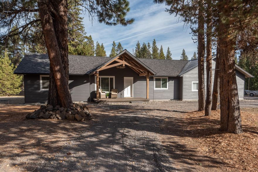 If you are looking for a private slice of Paradise look no further. This flat acre lot has a beautiful, like new single-story home nestled in the trees. Fully fenced and plenty of room for parking your toys or building a shop. Light and bright great room with beautiful hardwood floors, solid surface counters and tiled entry and baths. Nice separation with the master Suite and two large guest rooms. New wood stove to take the chill off those Central Oregon evenings. Lovely covered front porch as well as a covered back patio perfect for entertaining or relaxing. The garage is extra deep and three bay's wide with attic storage above. New ATT septic system just installed.
Minutes to river fun and the Sunriver Village, everything you could want is at your doorstep!