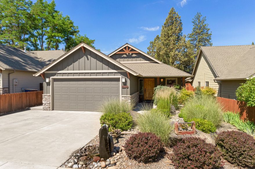 SW SINGLE LEVEL home near the Mill District and the Deschutes River Trail.  Located on a quiet cul-de-sac with xeriscape front landscaping and a water feature. Gorgeous fenced back yard with a pergola, cement patio and walkways, garden beds & fire pit.  Custom kitchen with granite counters, island, Viking range, Bosch dishwasher, Dacor microwave/hood and pantry.  Open floor plan with vaulted ceiling, wood floors, solid wood doors, wood wrapped windows, stack stone gas fireplace and built-in speakers. Master suite with walk-in closet and bath with dual vanities.  All closets have built-ins.  Air conditioning, ceiling fans and humidifier.  2-car garage with attic storage/pull down ladder, attic fan and built-in cabinets.