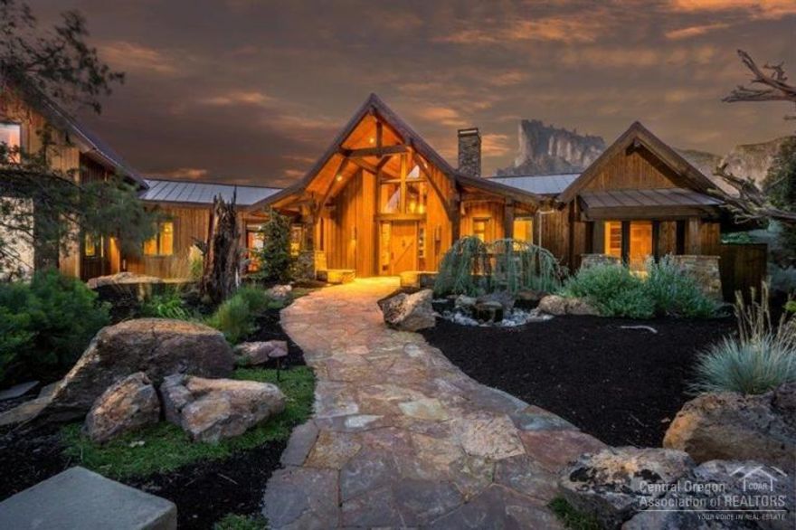 Offered for 1st time, this Norman Building & Design home was specifically designed & built to reflect & compliment the stunning beauty & dramatic views of Smith Rock. Rustic but contemporary, cozy yet elegant, this lodge style theme incorporates modern design elements & offers privacy in a one of a kind setting that cannot be replicated. 3 master suites, 4.5 baths, great room, den, bonus room & stunning outdoor living & patio. 45x35 shop/RV/barn. A truly one of a kind place. CLA for a complete packet.